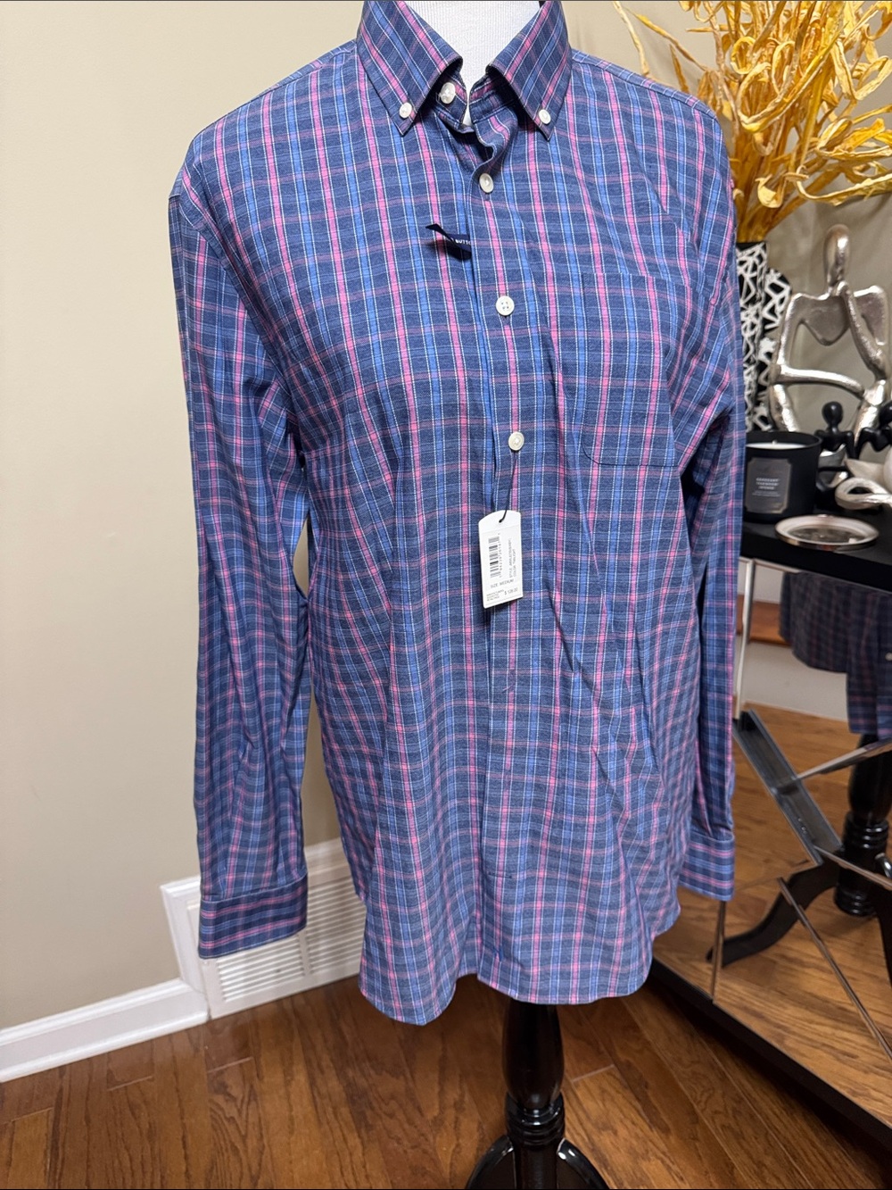 johnnie-O Blue and Pink Plaid Button-Down Shirt Size M NWT